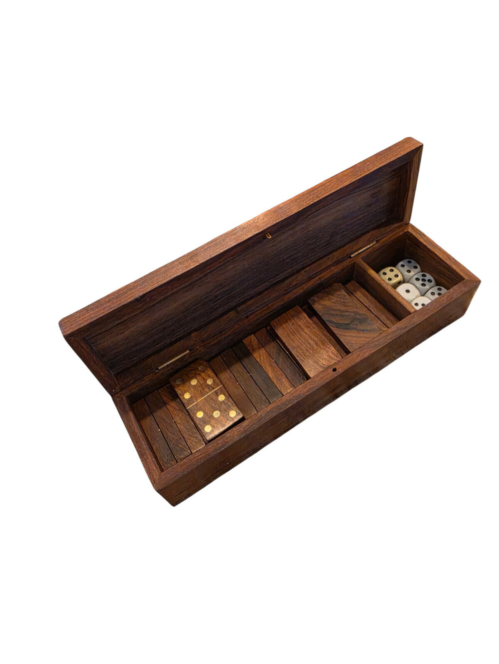 Vintage Mahogany Wood And Brass Domino Set - Picture 4 of 7